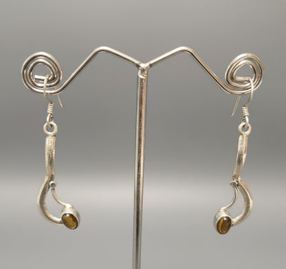 Musical Note Dangling Earrings with Cabochon Gemstone 925 Sterling Silver Earrings – 4 Gemstone options