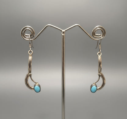 Musical Note Dangling Earrings with Cabochon Gemstone 925 Sterling Silver Earrings – 4 Gemstone options