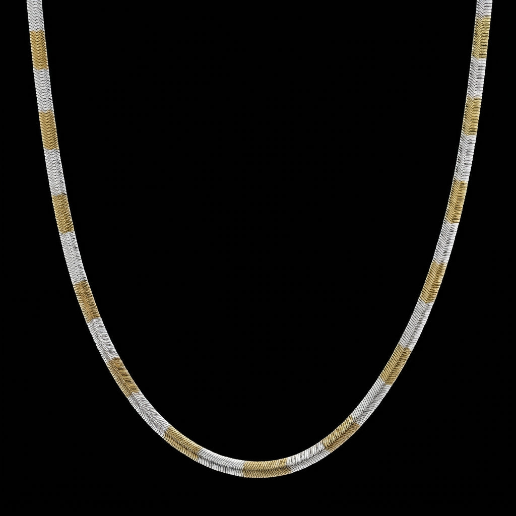 Two-tone Snake Chain Omega Necklace in Stainless Steel - 2 Size options
