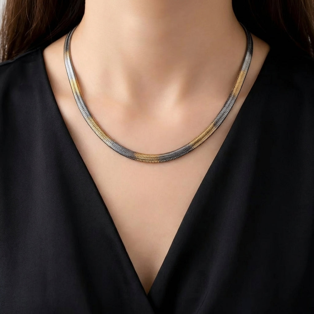 Two-tone Snake Chain Omega Necklace in Stainless Steel - 2 Size options