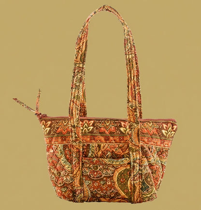 Multi Color Paisley Quilted Shoulder Bag with Zipper Closure