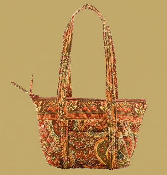Multi Color Paisley Quilted Shoulder Bag with Zipper Closure