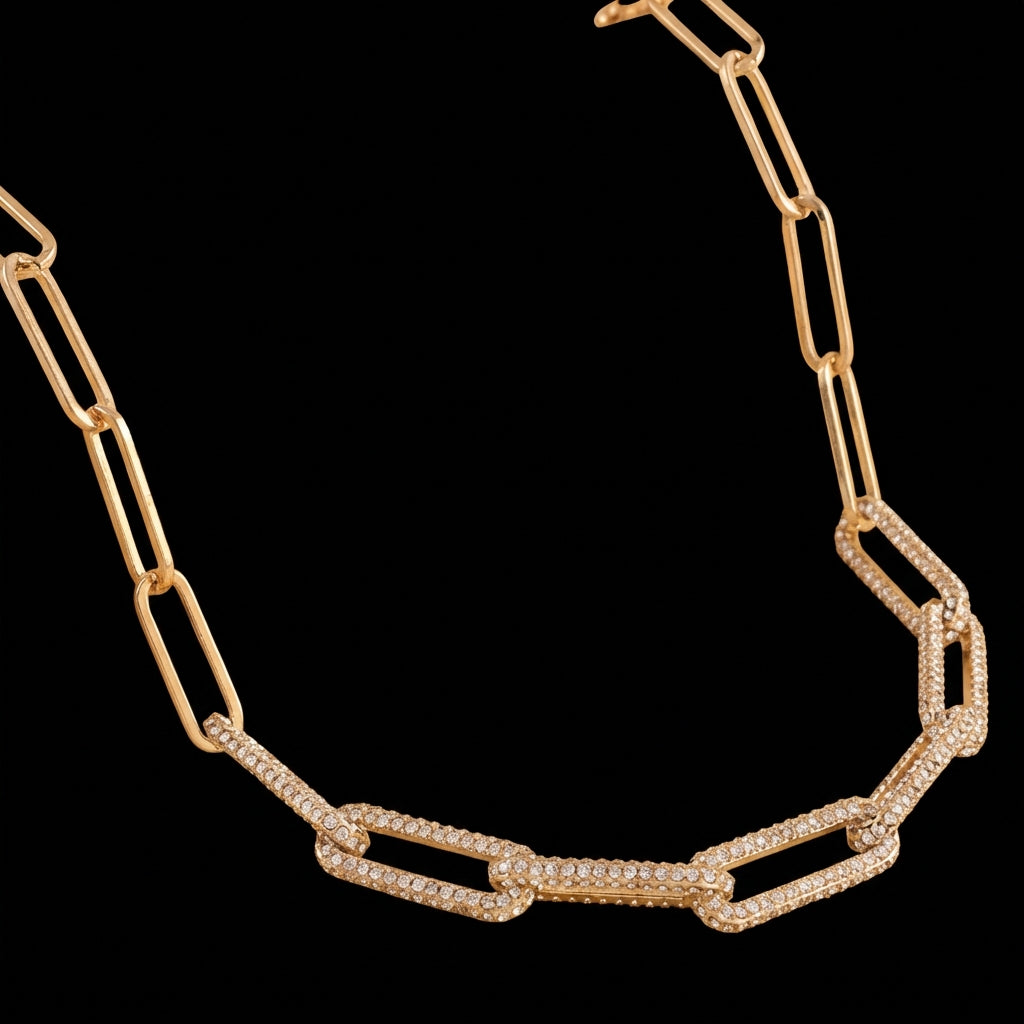 Paper Clip Chain 20" Necklace with Austrian Crystals - Available in Gold and Silver Finish