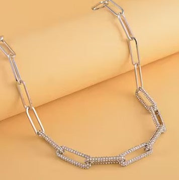 Paper Clip Chain 20" Necklace with Austrian Crystals - Available in Gold and Silver Finish