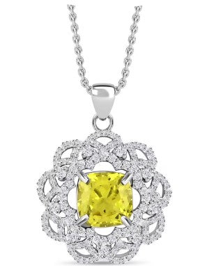 Simulated Peridot with Simulated Diamonds Flower Elegant Regal Necklace