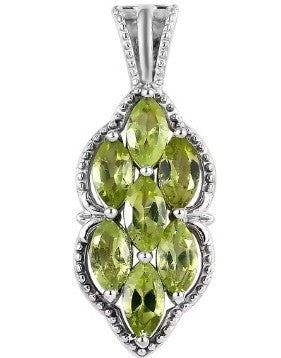 Flower Motif Marquise Cut Peridot Pendant Necklace set in Brass with Platinum Plating