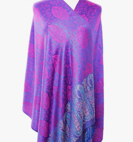 Purple and Pink Paisley Print Pashmina Shawl Scarf Wrap with Fringe Holiday Gift