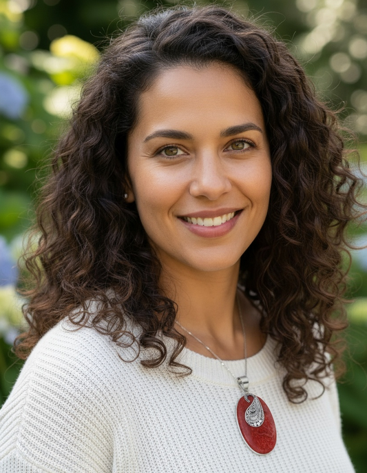 Coral Oval Shape Pendant with Paisley Work in 925 Sterling Silver Holiday Gift