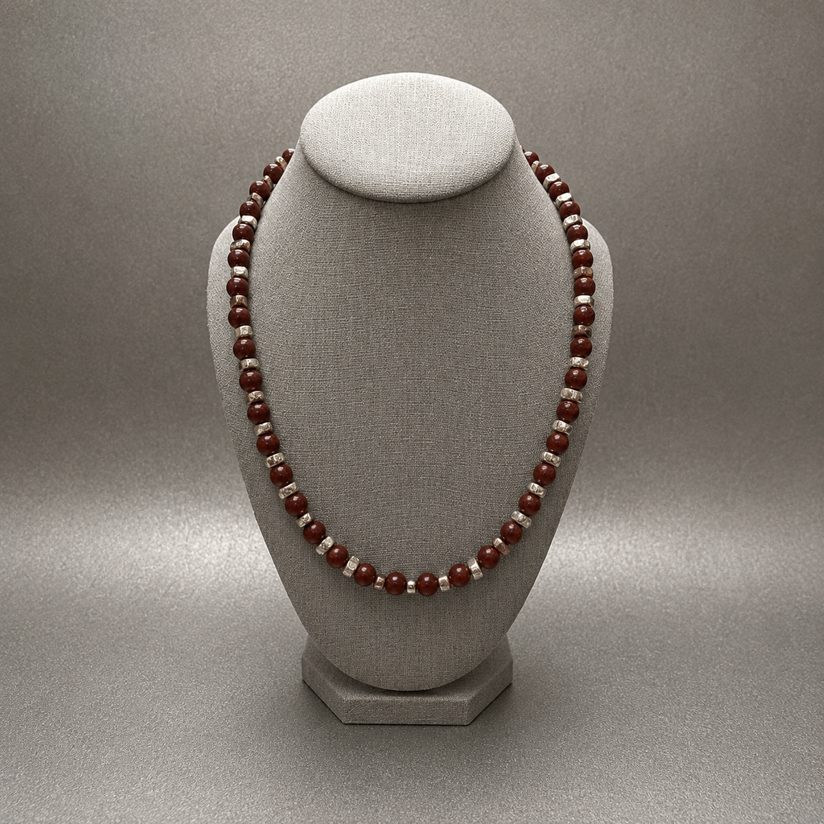 Red Agate with Gold Chip beads Classic Statement Necklace with Ribbon Closure