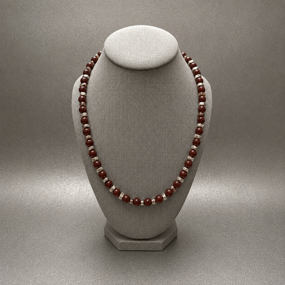 Red Agate with Gold Chip beads Classic Statement Necklace with Ribbon Closure