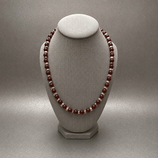 Red Agate with Gold Chip beads Classic Statement Necklace with Ribbon Closure