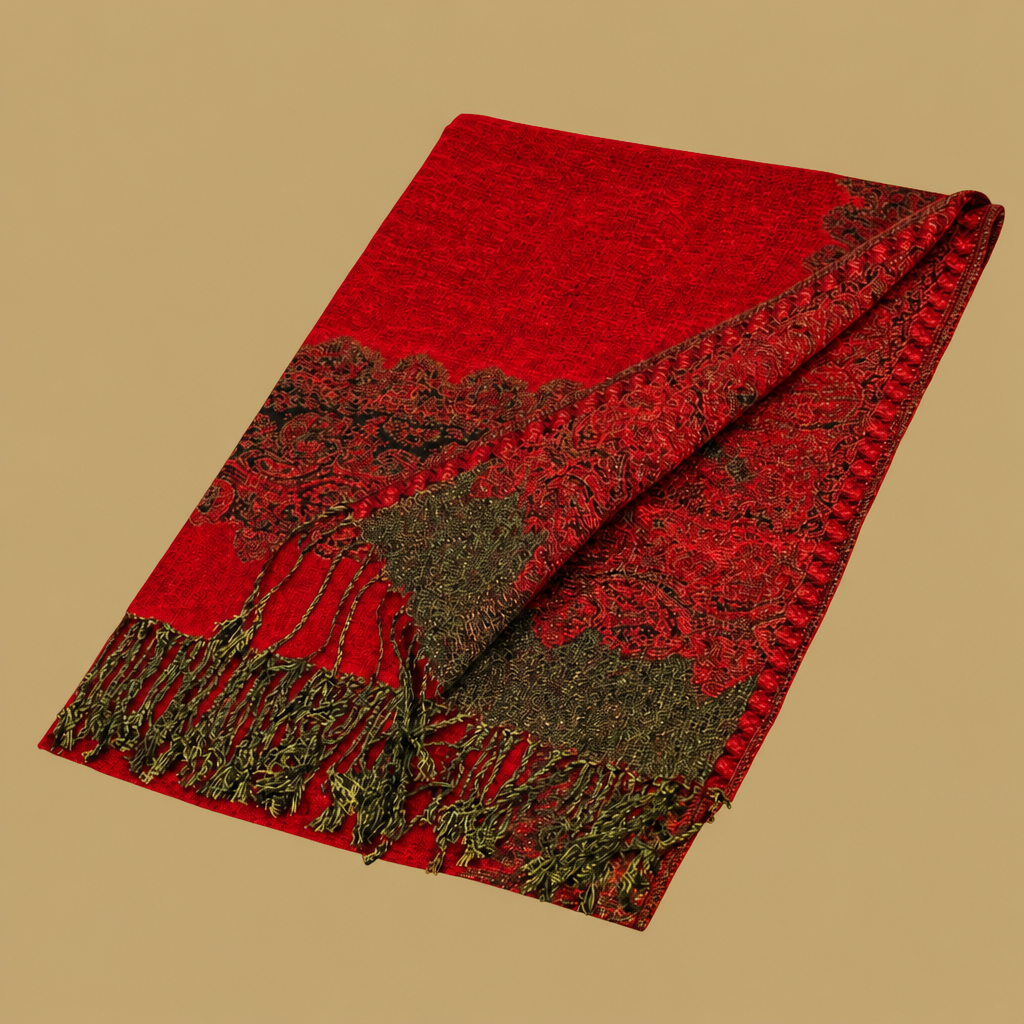 Border Pashmina Reversible Scarf Shawl Wrap with Graceful Floral Border - 3 Color Options