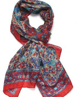 Red and blue 100% Pure Silk Paisley Printed Scarf