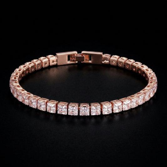 Simulated Diamond Tennis Bangle Bracelet in Rose Gold finish