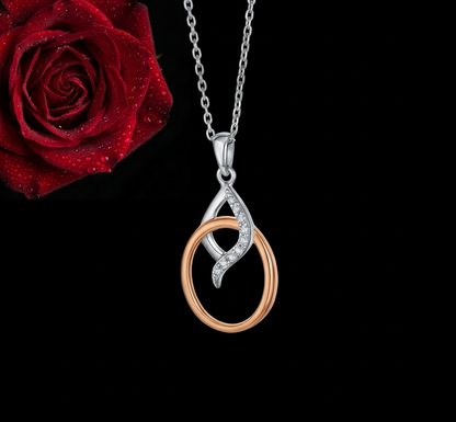 Regal Marquise Leaf Shape Two-tone 925 Sterling Silver Rose Gold Plated Pendant
