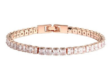 Simulated Diamond Tennis Bangle Bracelet in Rose Gold finish