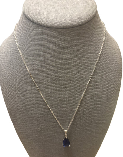 Simulated Sapphire Pear Shaped Elegant Pendant Necklace Holiday Gift