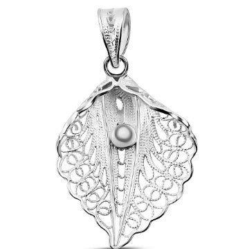 Oyster with Pearl Seashell Filigree Work 925 Sterling Silver Pendant