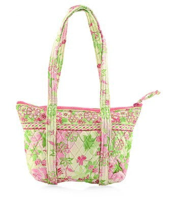 Pink & Green Floral Quilted Shoulder Spring Bag with Zipper Closure