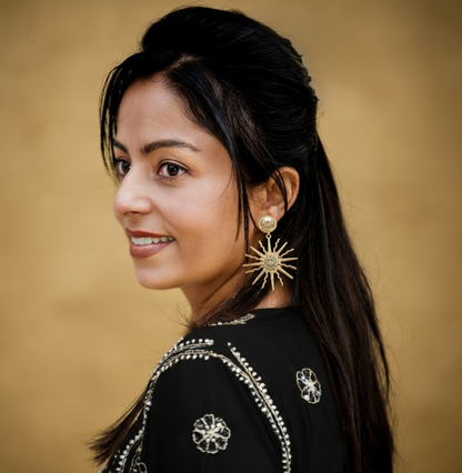 Radiant Sun with Cubic Zircon and Faux Pearl Yellow Gold plated Earrings