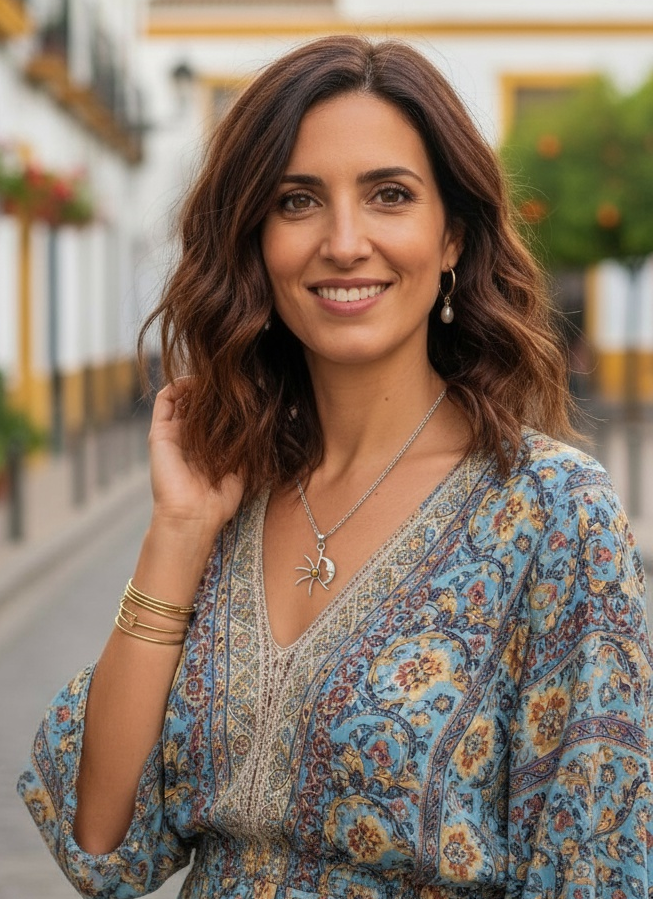 Sun Moon Harmony Pendant with Tiger's Eye Cabochon Gemstone in 925 Sterling Silver