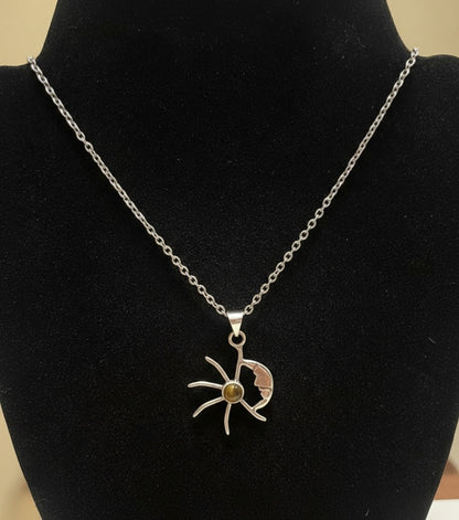 Sun Moon Harmony Pendant with Tiger's Eye Cabochon Gemstone in 925 Sterling Silver