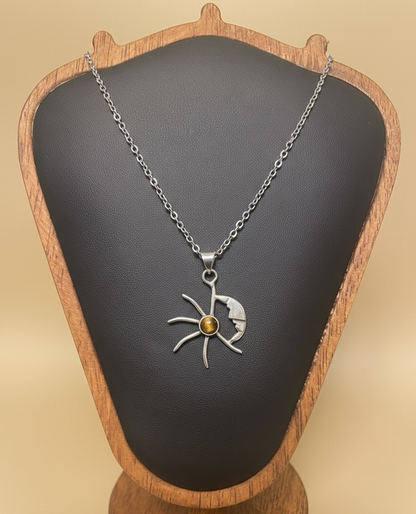 Sun Moon Harmony Pendant with Tiger's Eye Cabochon Gemstone in 925 Sterling Silver