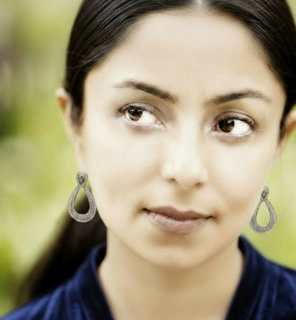 Wire Mesh with Cubic Zircon Teardrop Shaped Earrings in Silver Finish