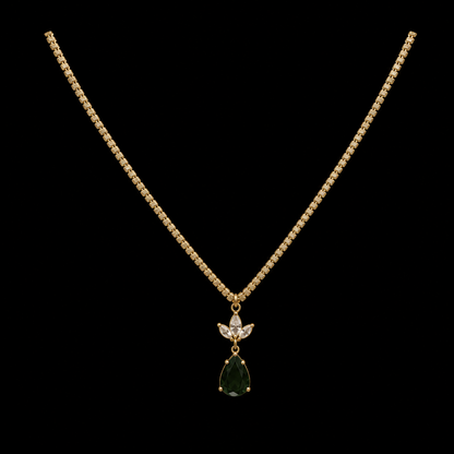 Pear Shaped Simulated Emerald and Cubic Zirconia Gold Plated Victorian Style Necklace