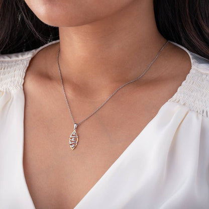 Raindrops on Leaf Cubic Zircon Two-Tone 925 Sterling Silver Pendant with Gold finish