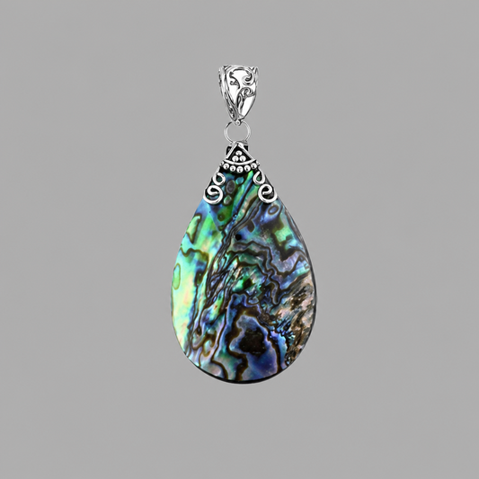 Abalone Shell Pear Shape Blue Hues Pendant in Sterling Silver