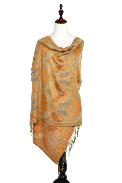 Exquisite Gold Beige Paisley Print Pashmina Shawl Scarf Holiday Gift
