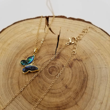 Natural Abalone Shell Butterfly & Moon Pendant Necklace
