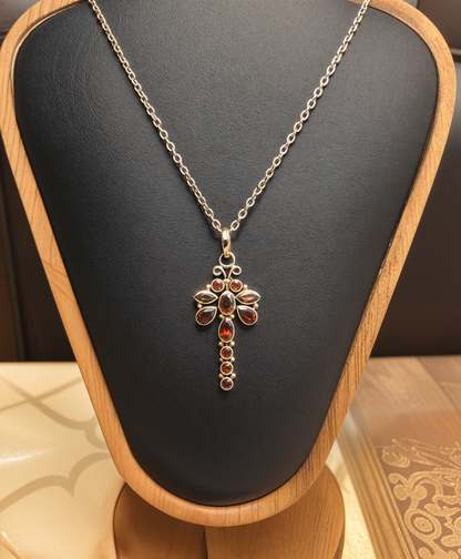 Brilliant Cut Gemstone Exquisite DragonFly 925 Sterling Silver Pendant - 3 Color options