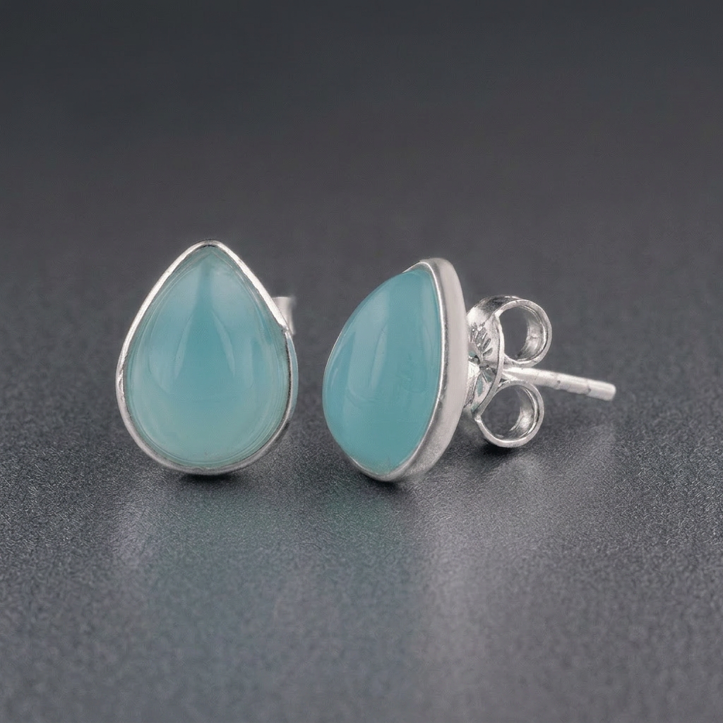 Alluring Pear-Shaped Cabochon Gemstone 925 Sterling Silver Studs Earrings - 2 Gemstone Options