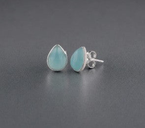 Alluring Pear-Shaped Cabochon Gemstone 925 Sterling Silver Studs Earrings - 2 Gemstone Options