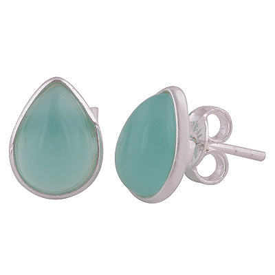 Alluring Minimal Pear-Shaped Cabochon Gemstone 925 Sterling Silver Studs Earrings - 2 Color Options