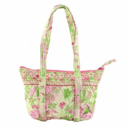 Pink & Green Floral Quilted Shoulder Spring Bag with Zipper Closure