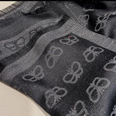Butterfly Print Black and Gray Two-Sided Shimmery Shawl Scarf Wrap