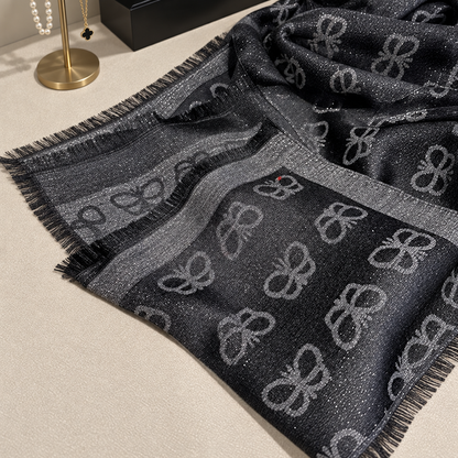 Butterfly Print Black and Gray Two-Sided Shimmery Shawl Scarf Wrap