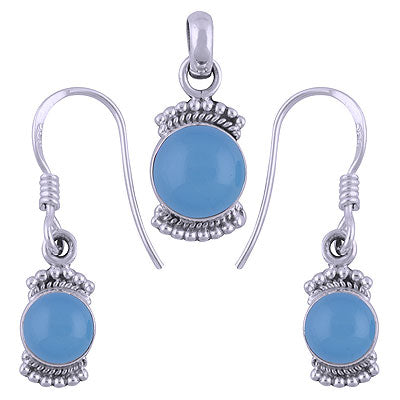 Royal Elegance Rawa Work 925 Sterling Silver Pendant and Earrings Holiday Gift Set - 4 Gemstone options