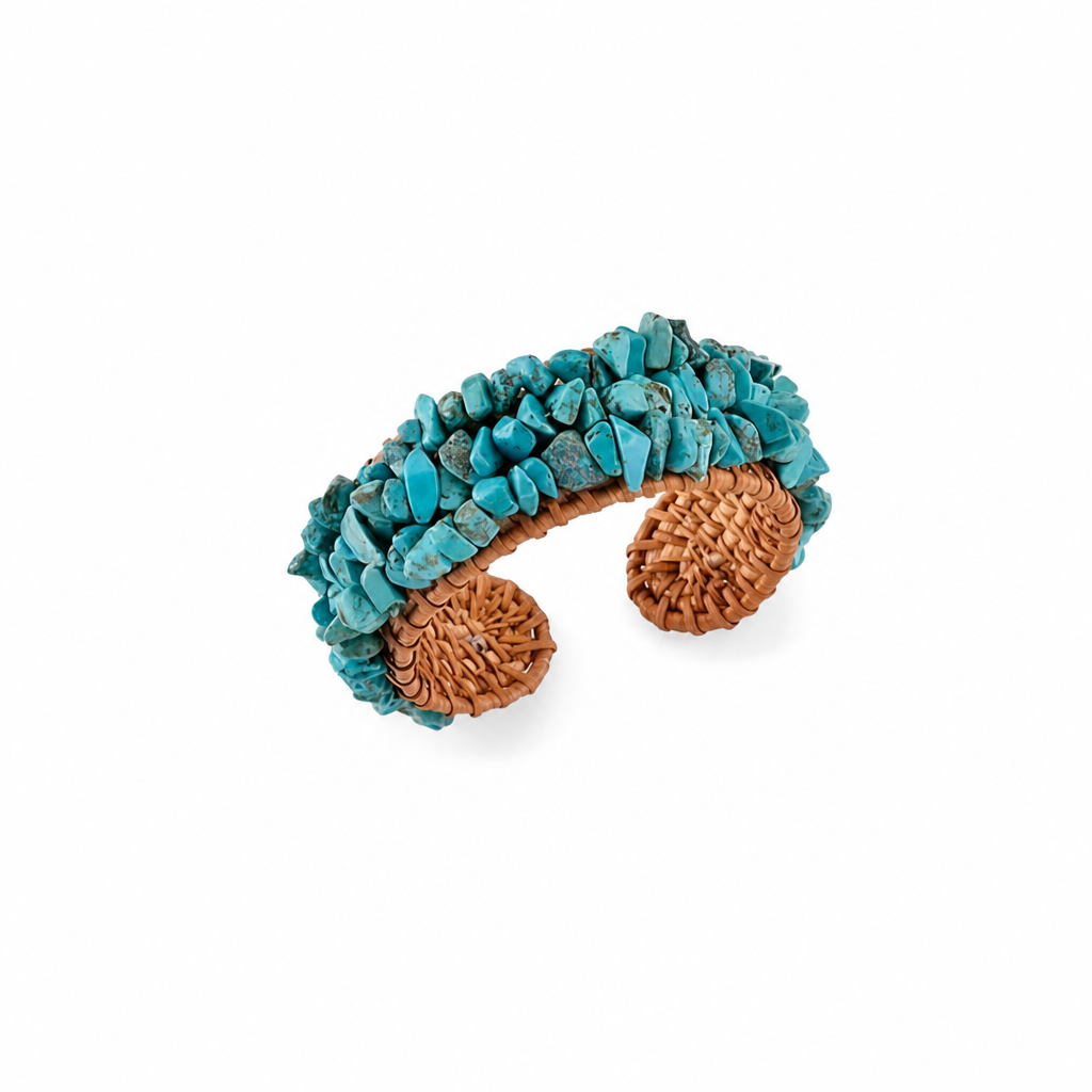 Blue Howlite Rattan Cuff Boho Summer Bracelet (7.5-8 In)