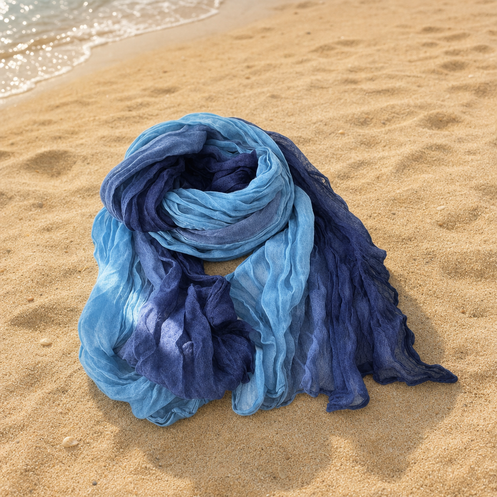 Blue Hues Two Tone Light Weight Chiffon Sheer Summer Boho Scarf