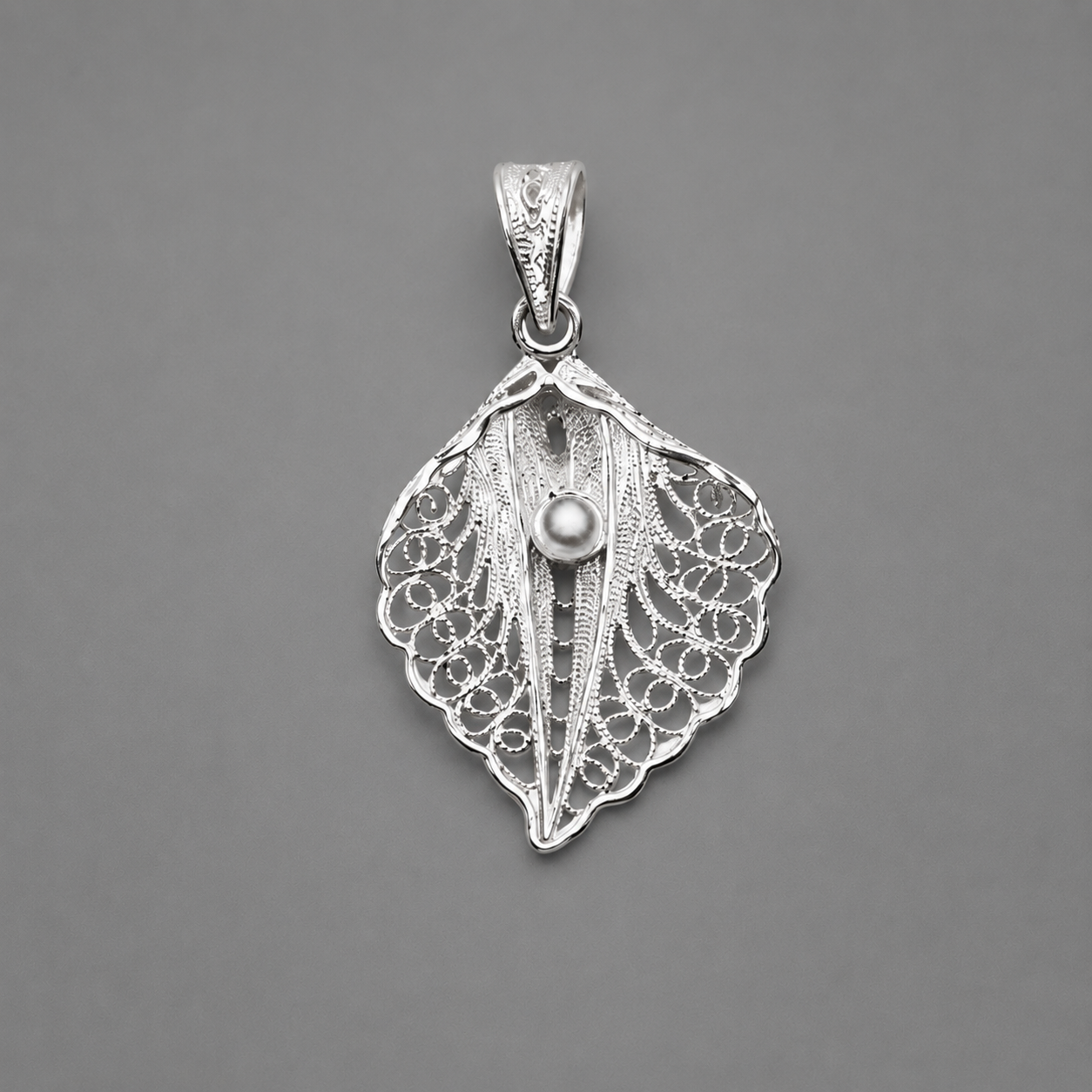 Oyster with Pearl Seashell Filigree Work Sterling Silver Boho Beach Pendant
