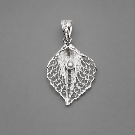 Oyster with Pearl Seashell Filigree Work Sterling Silver Boho Beach Pendant