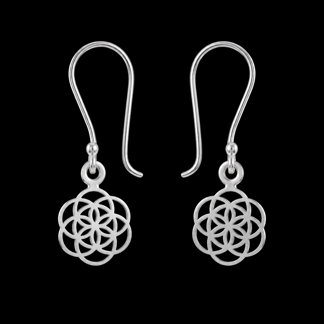 Beautifully Handcrafted Flower of Life Sterling Silver Earrings