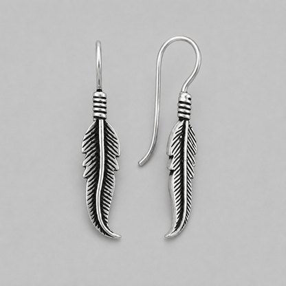 Alluring Feather Sterling Silver Boho Earrings in Oxidized finish