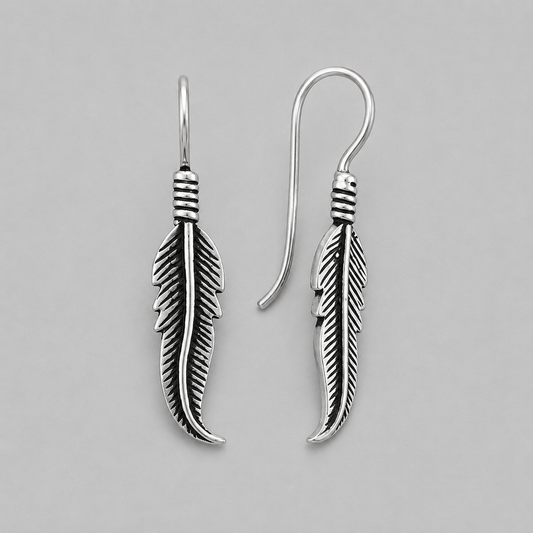Alluring Feather Sterling Silver Boho Earrings in Oxidized finish