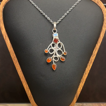 Branching Beauty 925 Silver Wire Wrap Pendant with Cabochon Gemstones – 4 Gemstone options