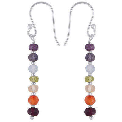 Multicolored 7 Gemstone Chakra with Faceted Beads 925 Sterling Silver Elegant Earrings
